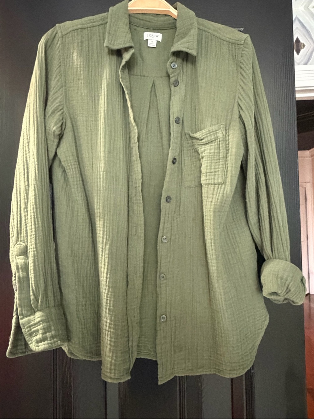 J. Crew Olive Green Lightweight Button-Front Shirt Jacket